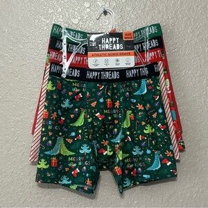 Festive 4 Pair Athletic Boxer Briefs - Dinosaur & Plain Prints
